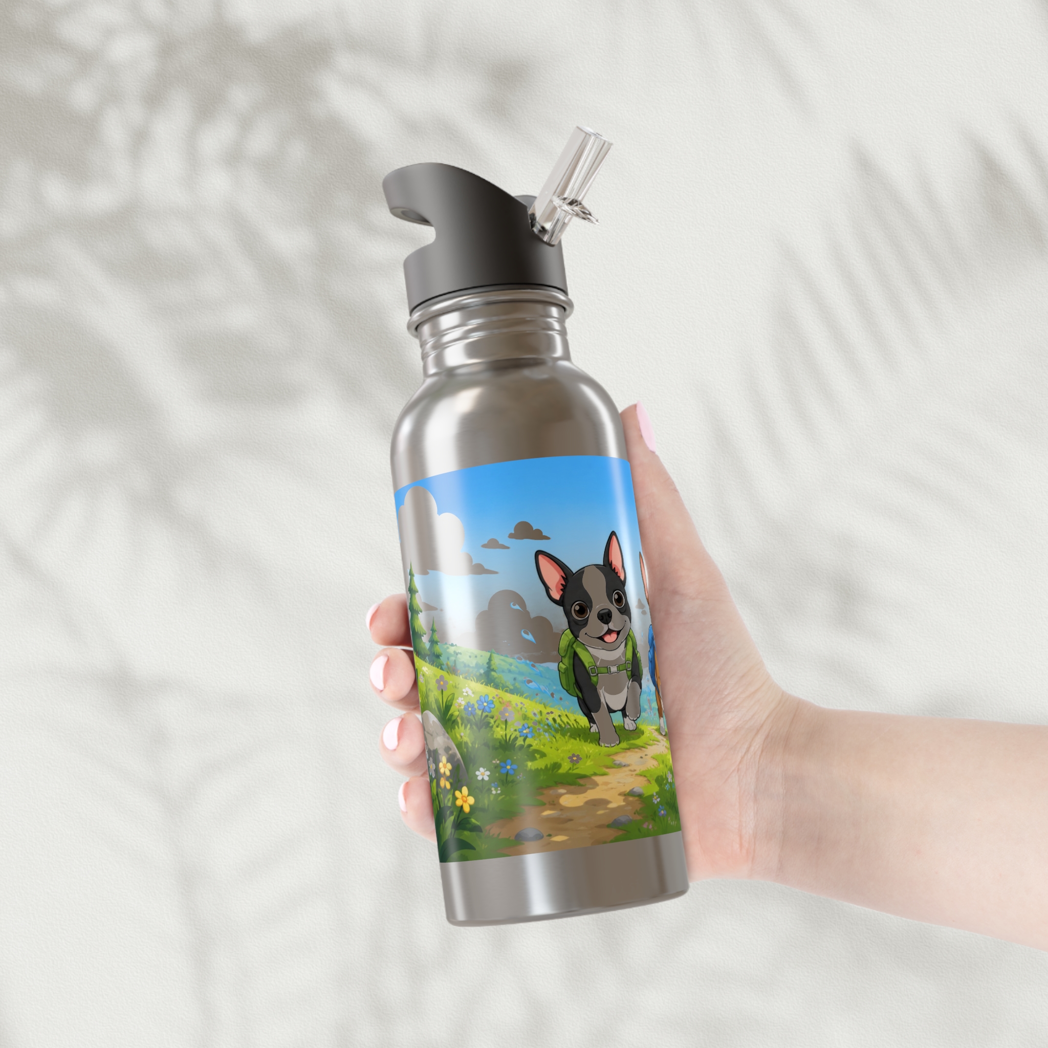 Personalized 20oz Stainless Steel Water Bottle with Straw — 'Iggy & Penny' Cute Cartoon Floral Design - Image 5