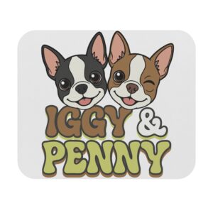 Personalized Iggy & Penny Dog Mouse Pad — Cute Cartoon Boston Terrier Desk Mat