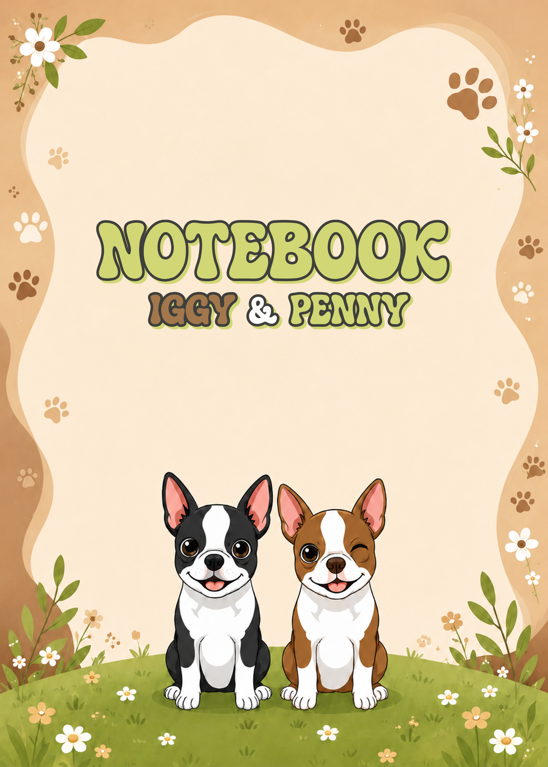 Boston Terriers Pals Spiral Notebook — Cute Ruled Journal with Paw Print Design