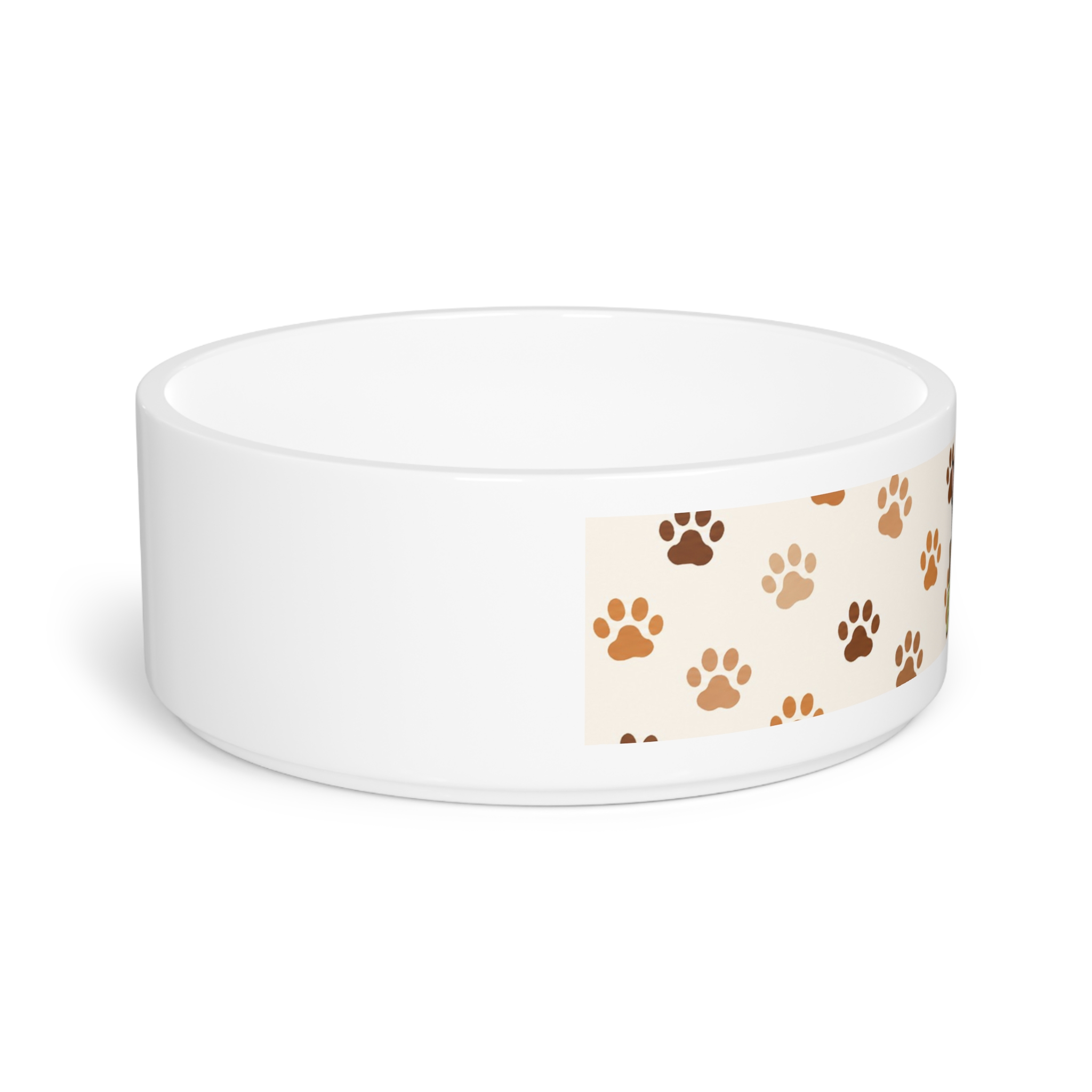 Paw Print Pet Bowl — Beige & Brown Patterned Dog/Cat Feeding Dish - Image 2