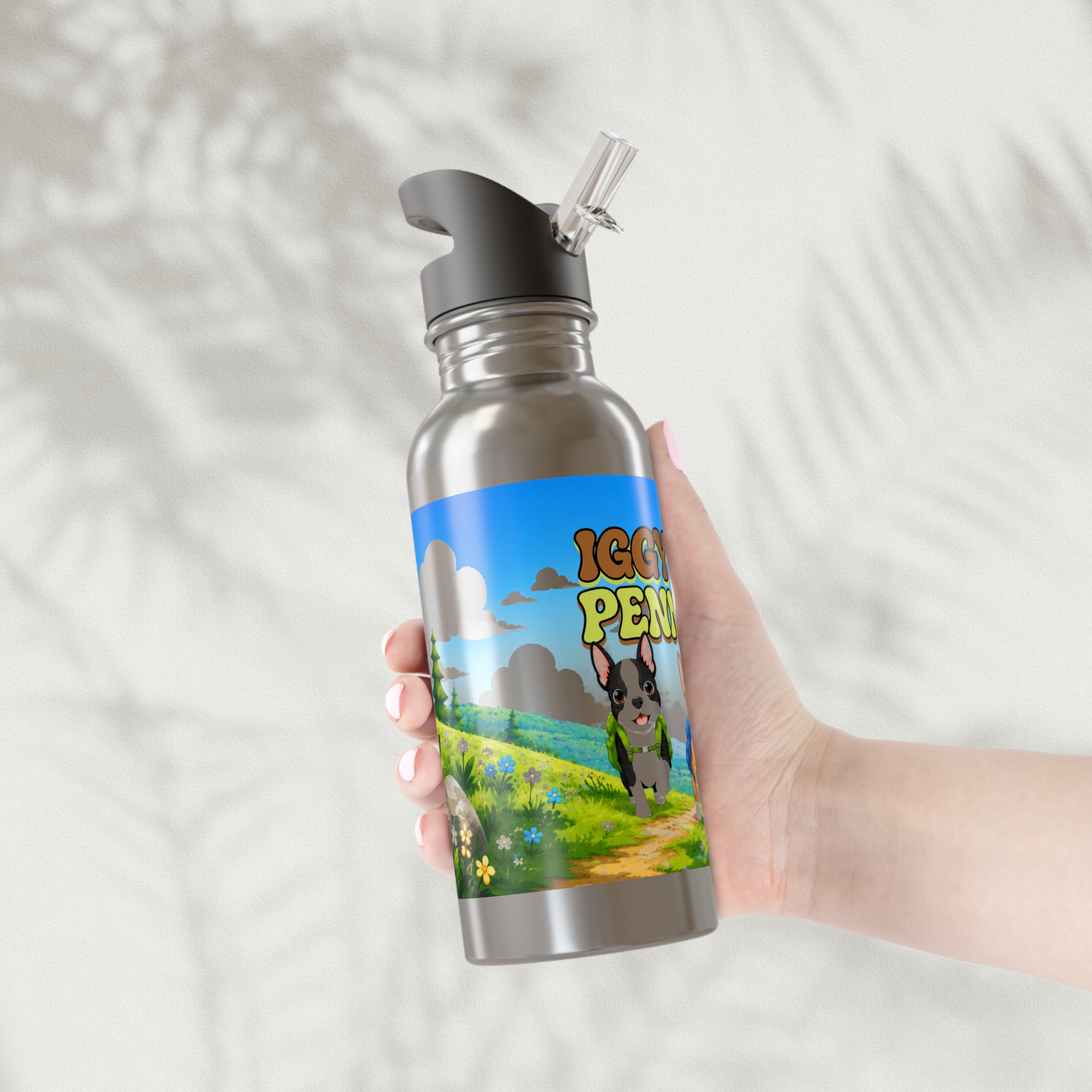 Personalized 20oz Stainless Steel Water Bottle with Straw — 'Iggy & Penny' Cute Cartoon Floral Design - Image 5