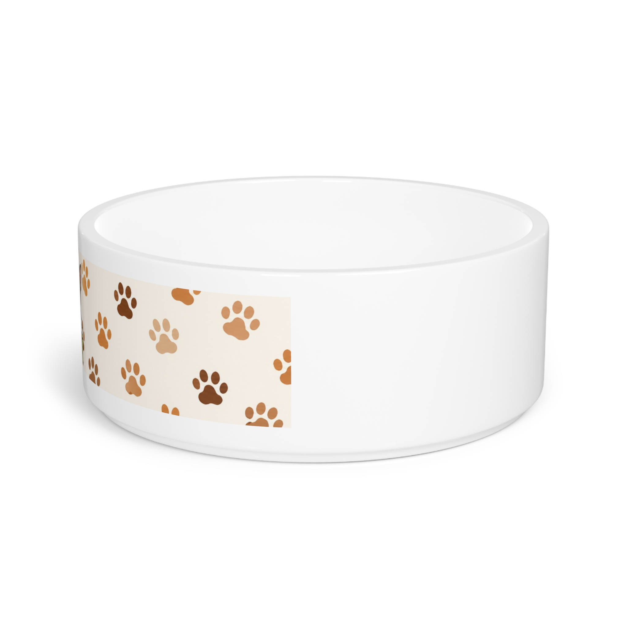 Paw Print Pet Bowl — Beige & Brown Patterned Dog/Cat Feeding Dish - Image 3