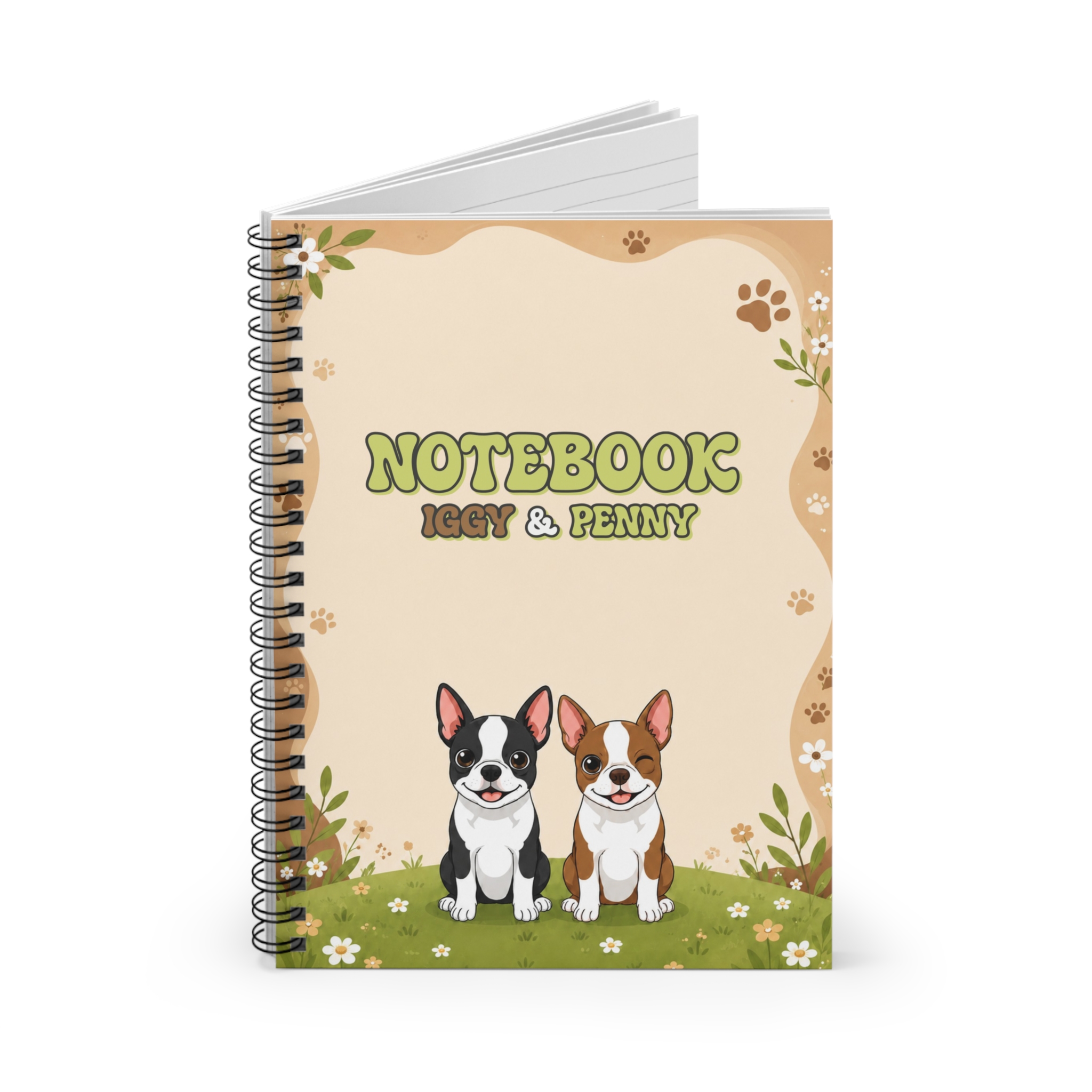 Boston Terriers Pals Spiral Notebook — Cute Ruled Journal with Paw Print Design - Image 2