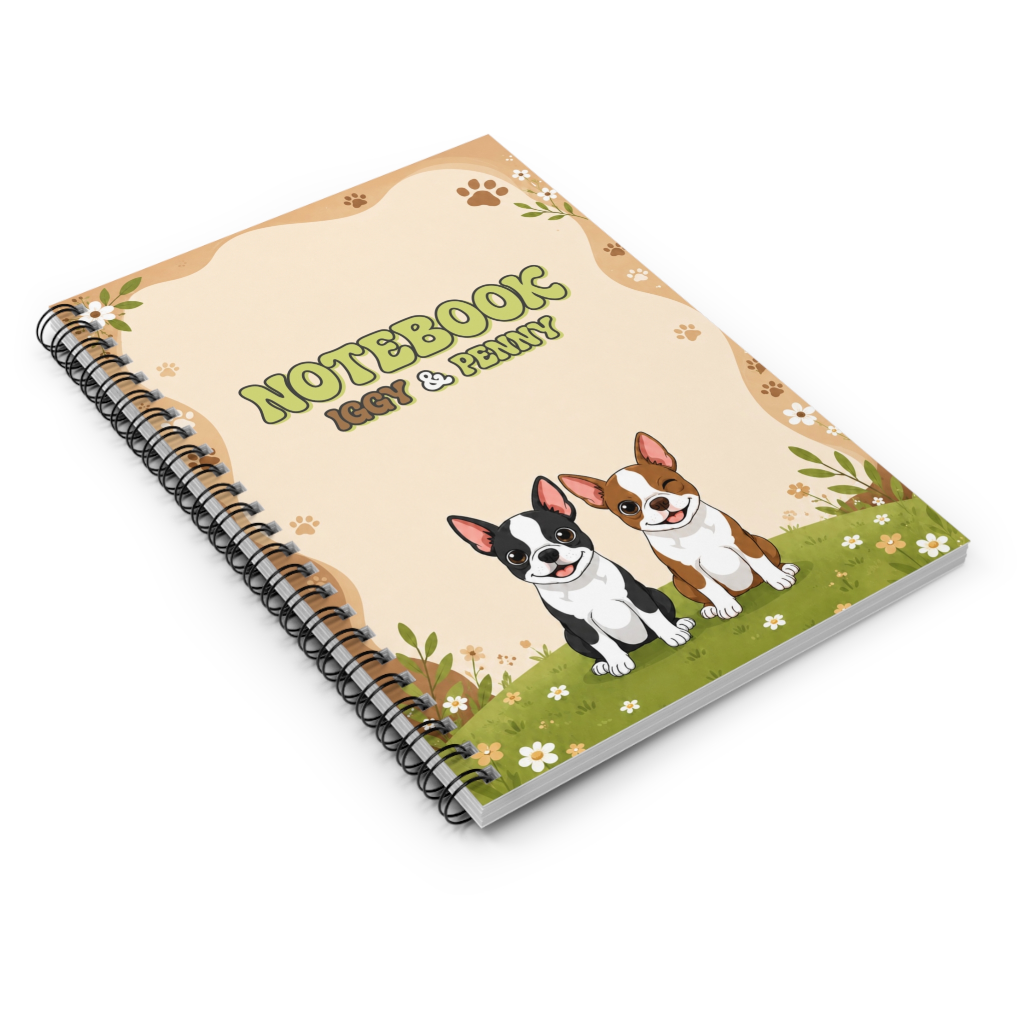 Boston Terriers Pals Spiral Notebook — Cute Ruled Journal with Paw Print Design - Image 3